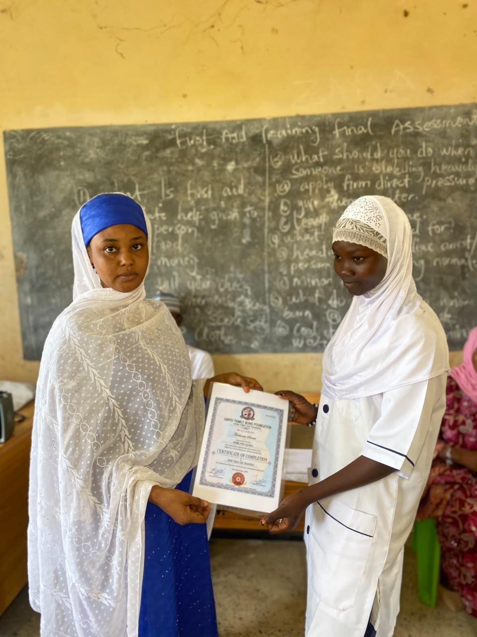 Certificate presentation to trainee